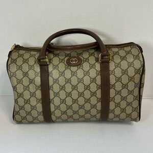 Vintage GUCCI GG Supreme Boston‎ Bag PVC Leather Beige Gold 100% authentic